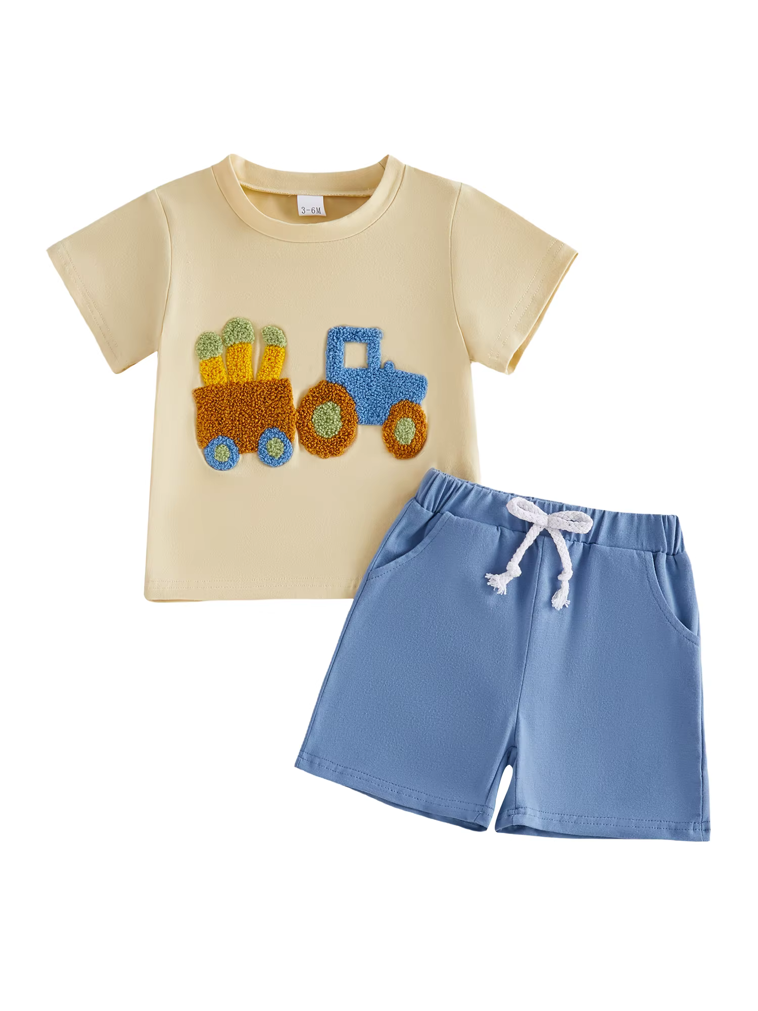 Camiseta azul con bordado de camión de zanahoria