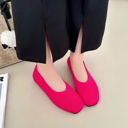 Mocasines de mujer de punto planos punta cuadrada leopardo
