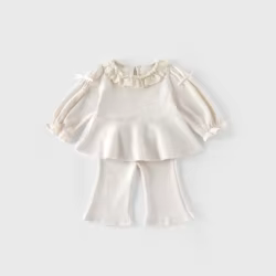 Conjunto otoño niña blusa con volantes y lazo de malla