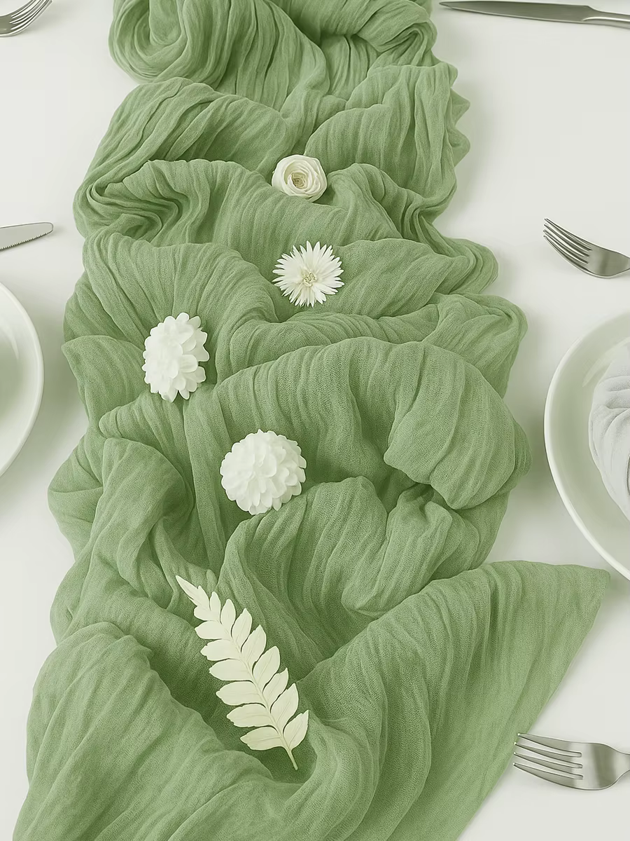 Camino de mesa gasa verde salvia – Estilo rústico para boda - imagen 4