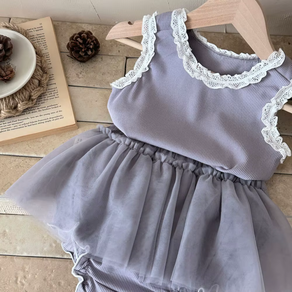 Conjunto de verano para bebé con camiseta de encaje y pantalón corto - imagen 5