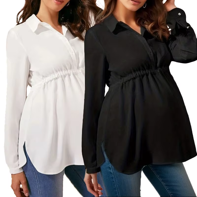Blusa premamá holgada y transpirable – Camisa elegante de color liso - imagen 3