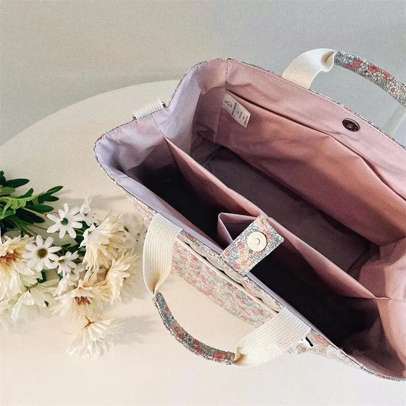 Bolsa de pañales INS de algodón con estampado floral elegante - imagen 4