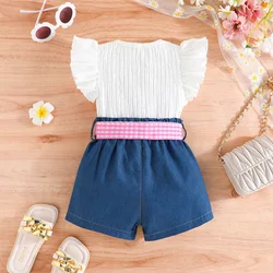 Conjunto de verano para niña: camiseta blanca sin mangas y vaquero