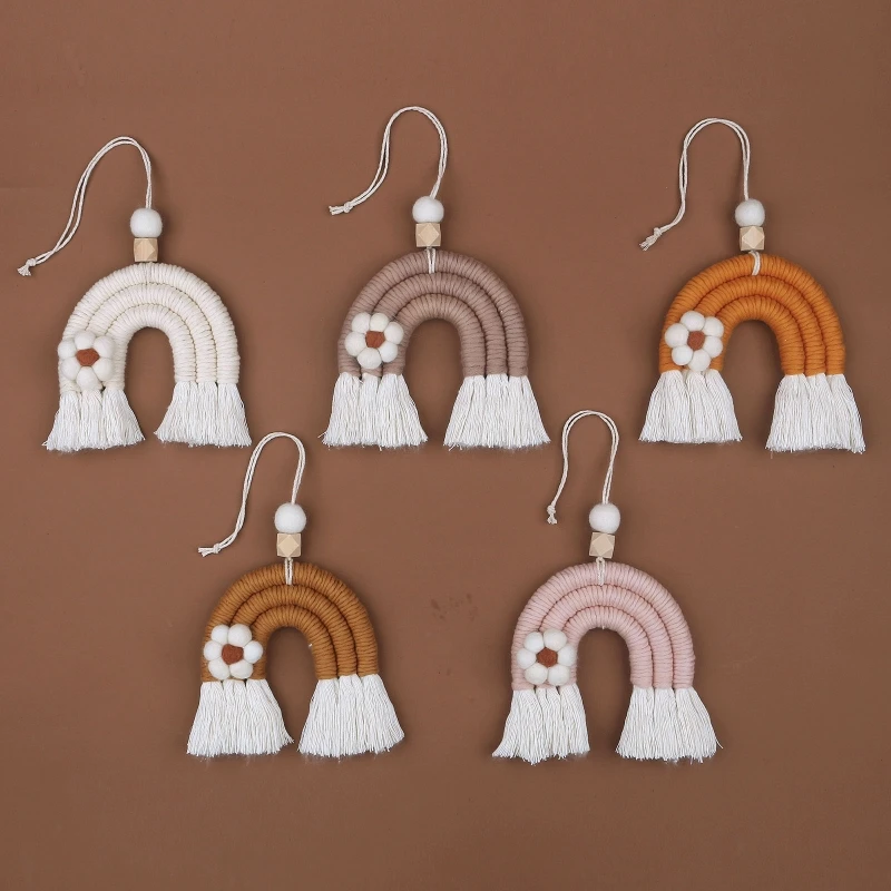 Arcoíris macramé nórdico para decoración de pared en habitación bebé - imagen 2
