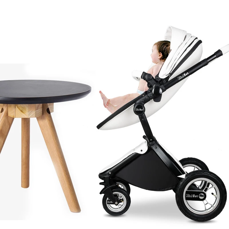 Cochecito convertible cuero PU lujo para recién nacido capota amplia - imagen 4