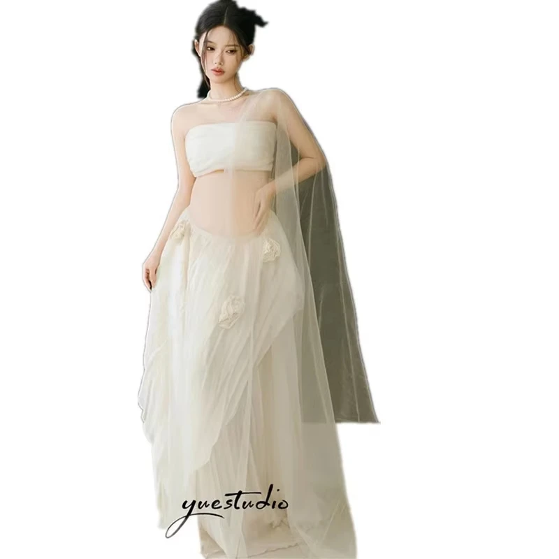 Vestido de maternidad para sesión de fotos blanco con velo - imagen 3