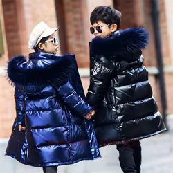 Parka infantil de invierno para niños y niñas con capucha y cuello de piel