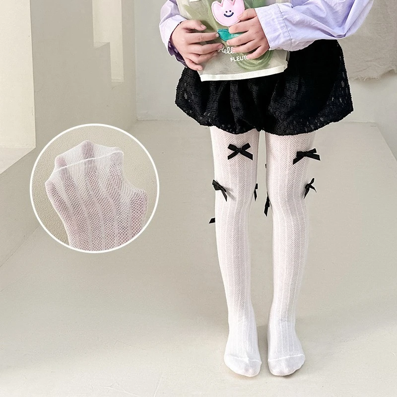 Pantimedias de algodón estilo Lolita con lazo para niña suave - imagen 3