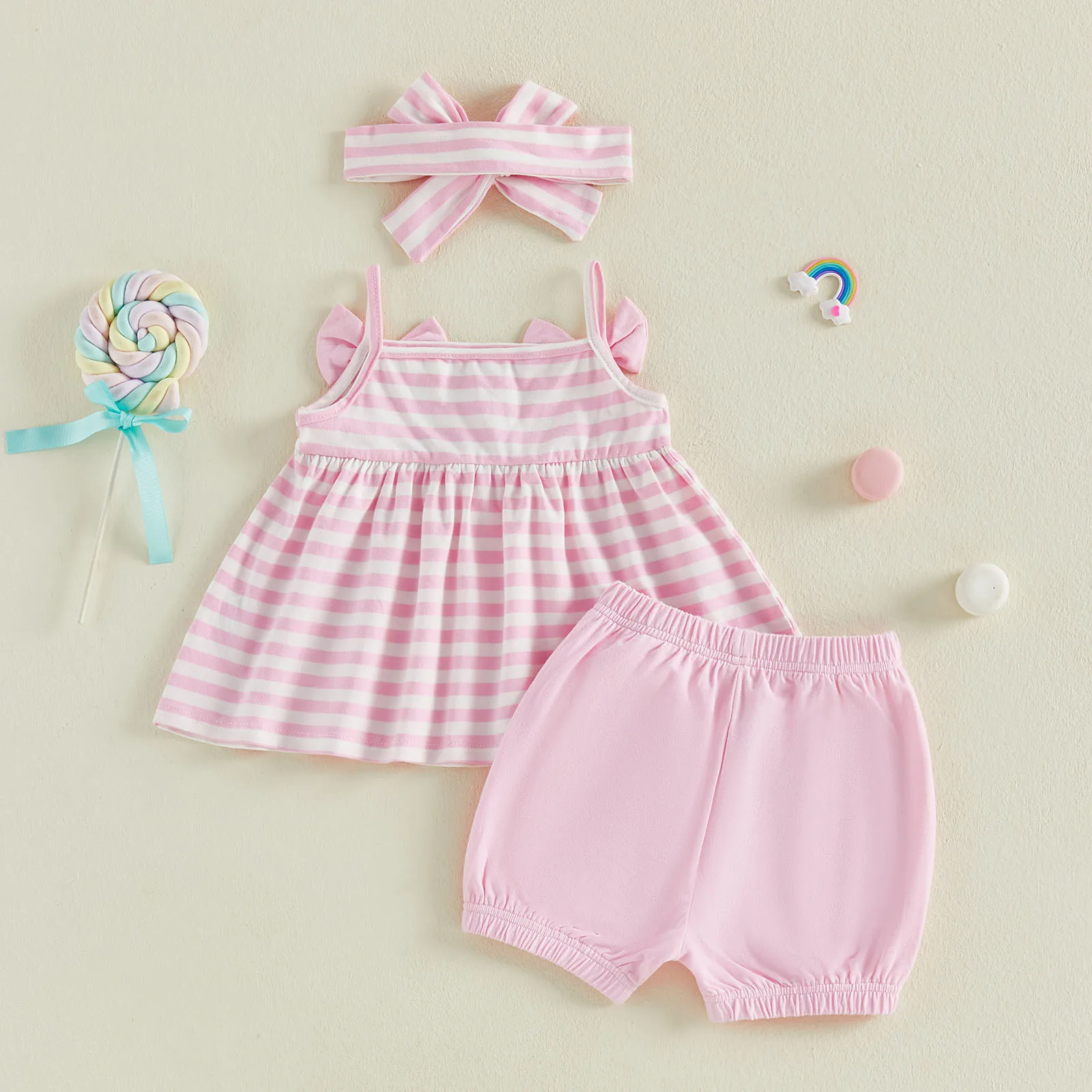Conjunto de verano para bebé niña a rayas sin mangas con linterna - imagen 2