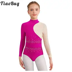 Mono de patinaje artístico para niñas con strass y manga larga