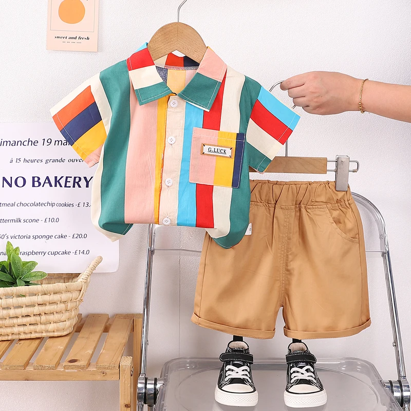 Conjunto bebé verano camisa de rayas y pantalones suave - imagen 4