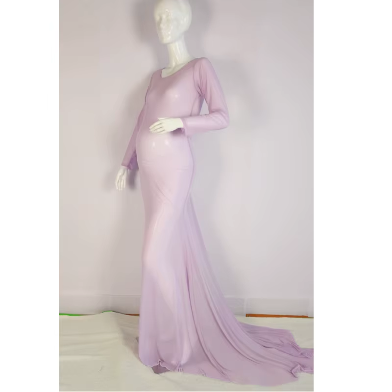 Body de tul para embarazadas – Vestido de maternidad manga larga - imagen 5