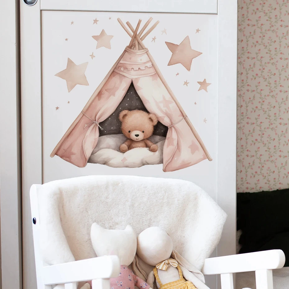 Pegatinas de pared luna y oso de peluche rosas habitación infantil - imagen 5