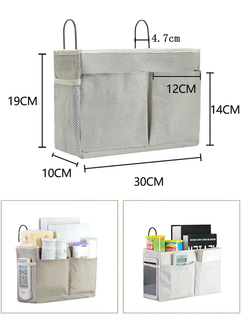 Organizador colgante de algodón y lino para dormitorio junto a la cama
