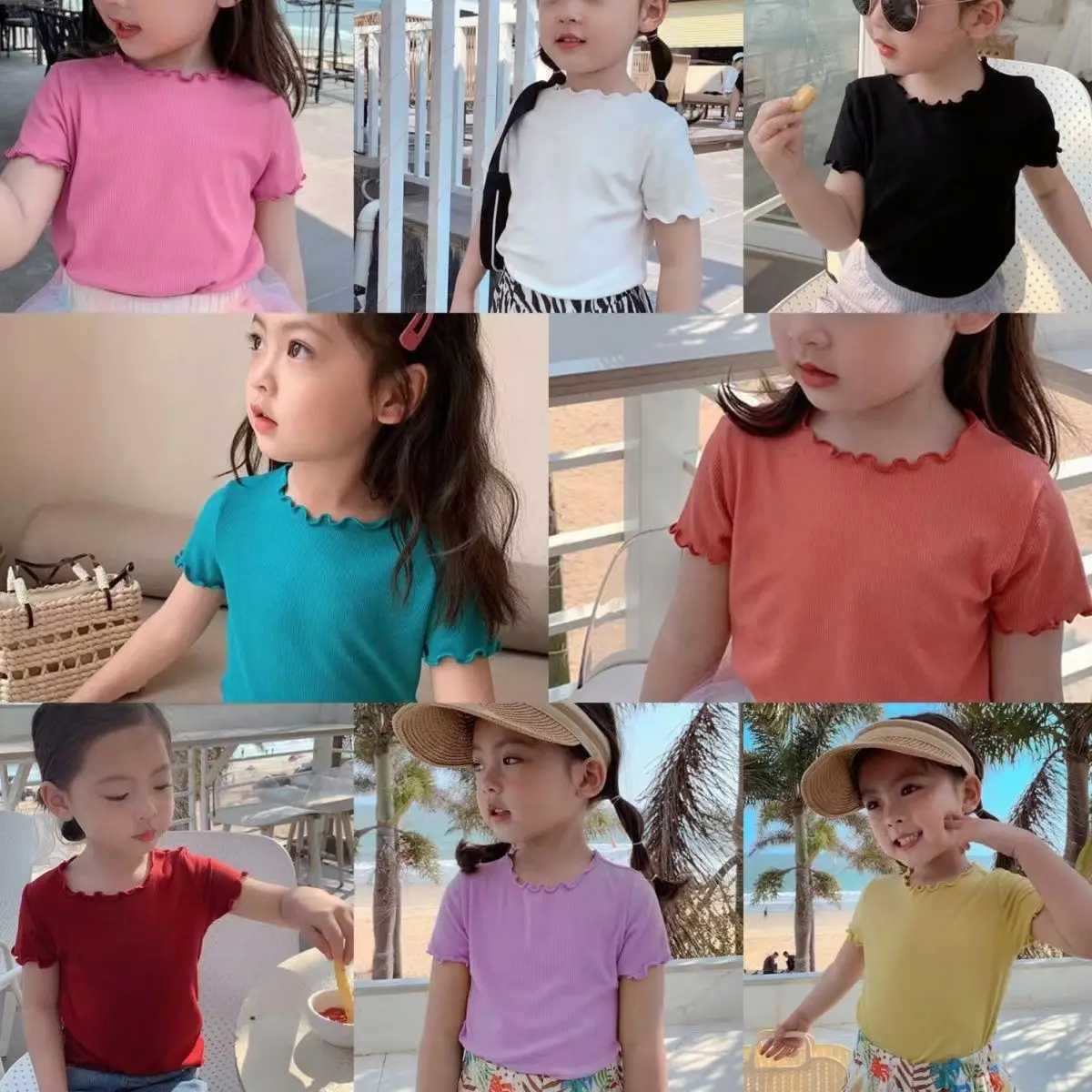 Camiseta de niña seda helada manga corta estilo coreano borde ondulado - imagen 3