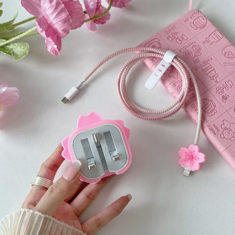 Funda móvil 3D suave con flores de cerezo y organizador de cables - imagen 2