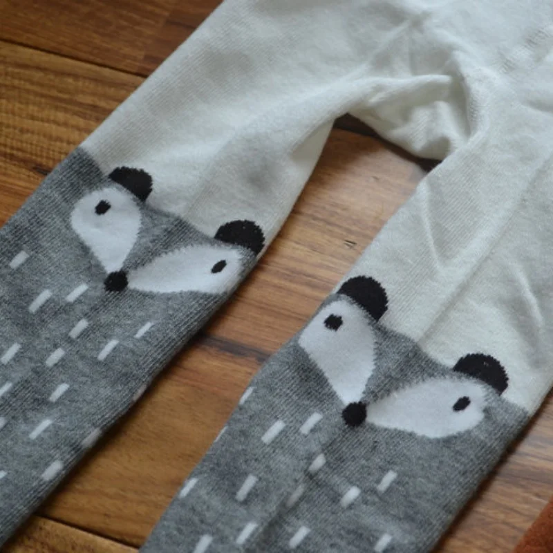 Pantimedias de algodón para niñas con estampado de zorros