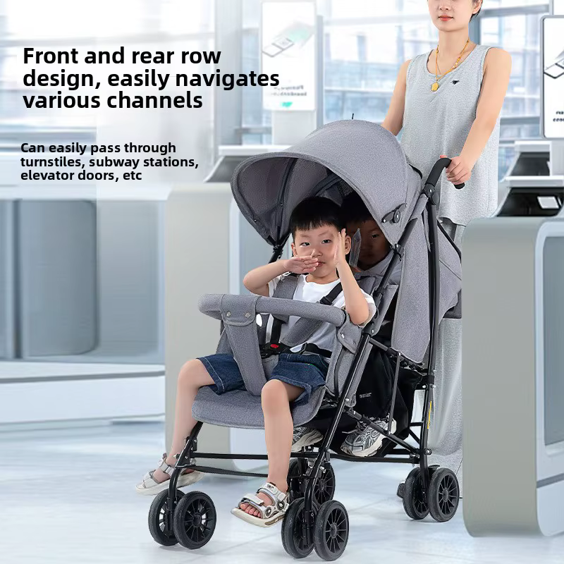 Cochecito gemelar ligero plegable con doble asiento reclinable - imagen 4