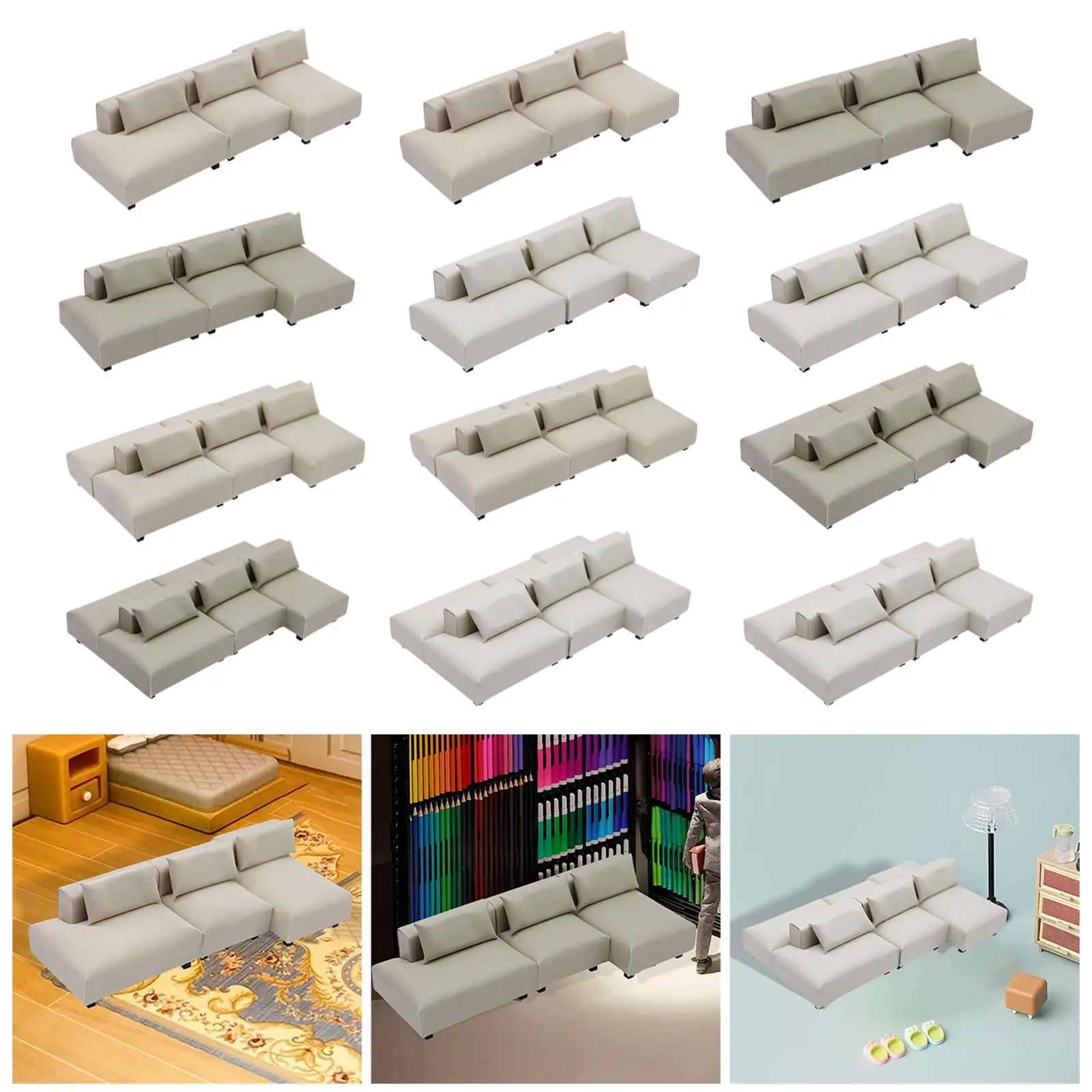 Sofá realista casa de muñecas con almohada para habitación - imagen 5