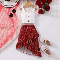 Conjunto de playa veraniego para niñas con chaleco y falda