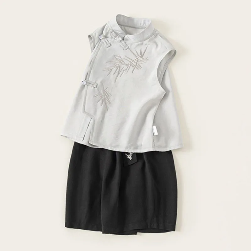 Conjunto de verano para niños: top sin mangas bordado y short - imagen 3