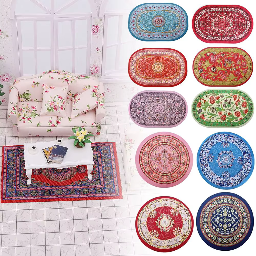 Alfombra tejida multicolor para casa de muñecas