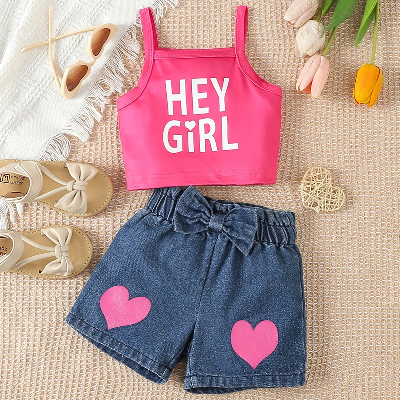 Conjunto de verano para niña: top sin mangas de algodón y vaqueros