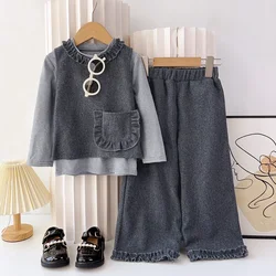 Conjunto de otoño para niña – Camisa manga larga, chaleco y pantalón