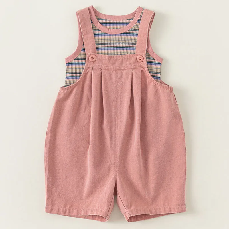 Conjunto de verano de niña en algodón a rayas sin mangas y mono