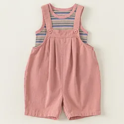 Conjunto de verano de niña en algodón a rayas sin mangas y mono