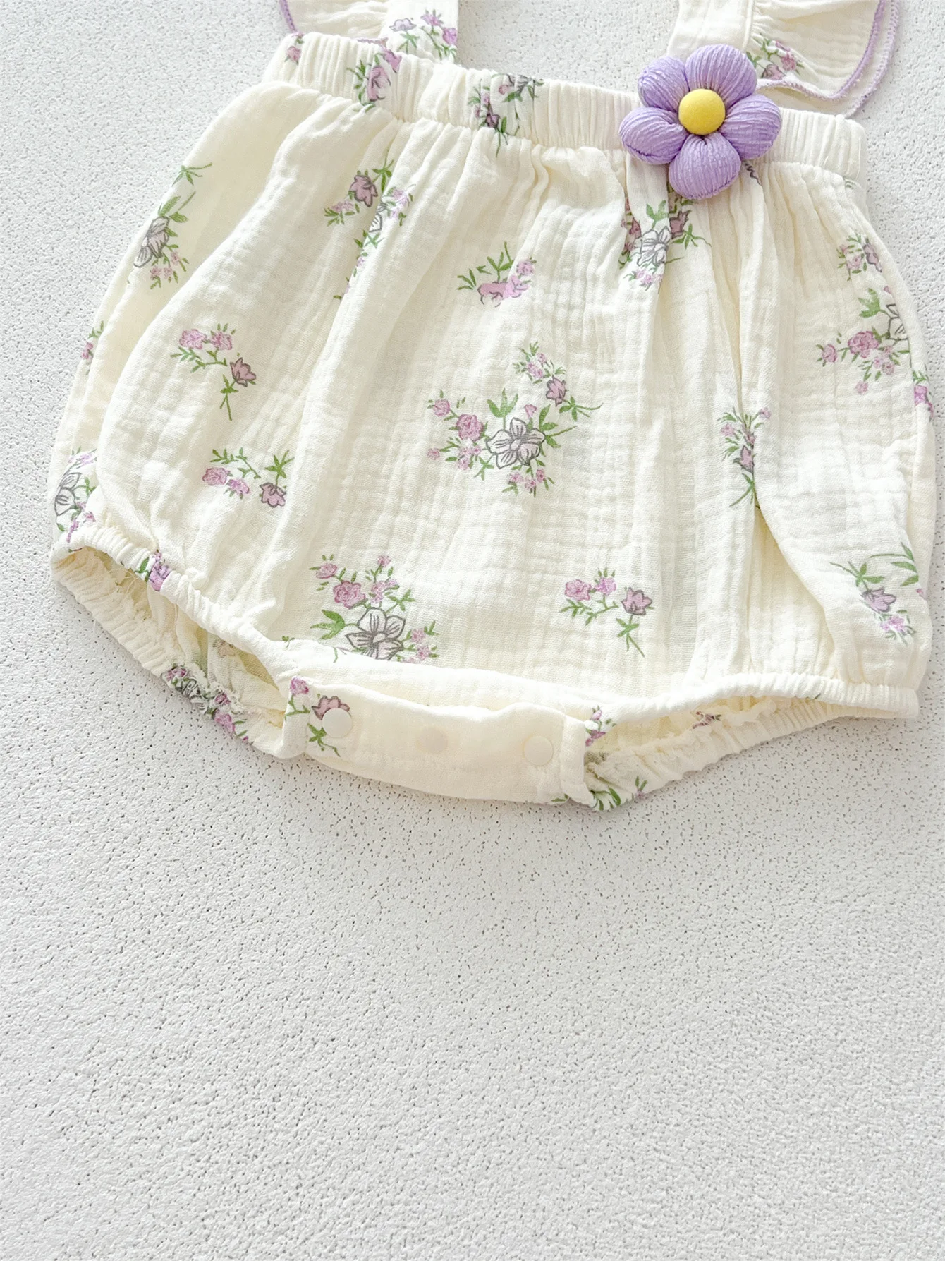 Body de lino con volantes floral para bebé con diadema - imagen 2