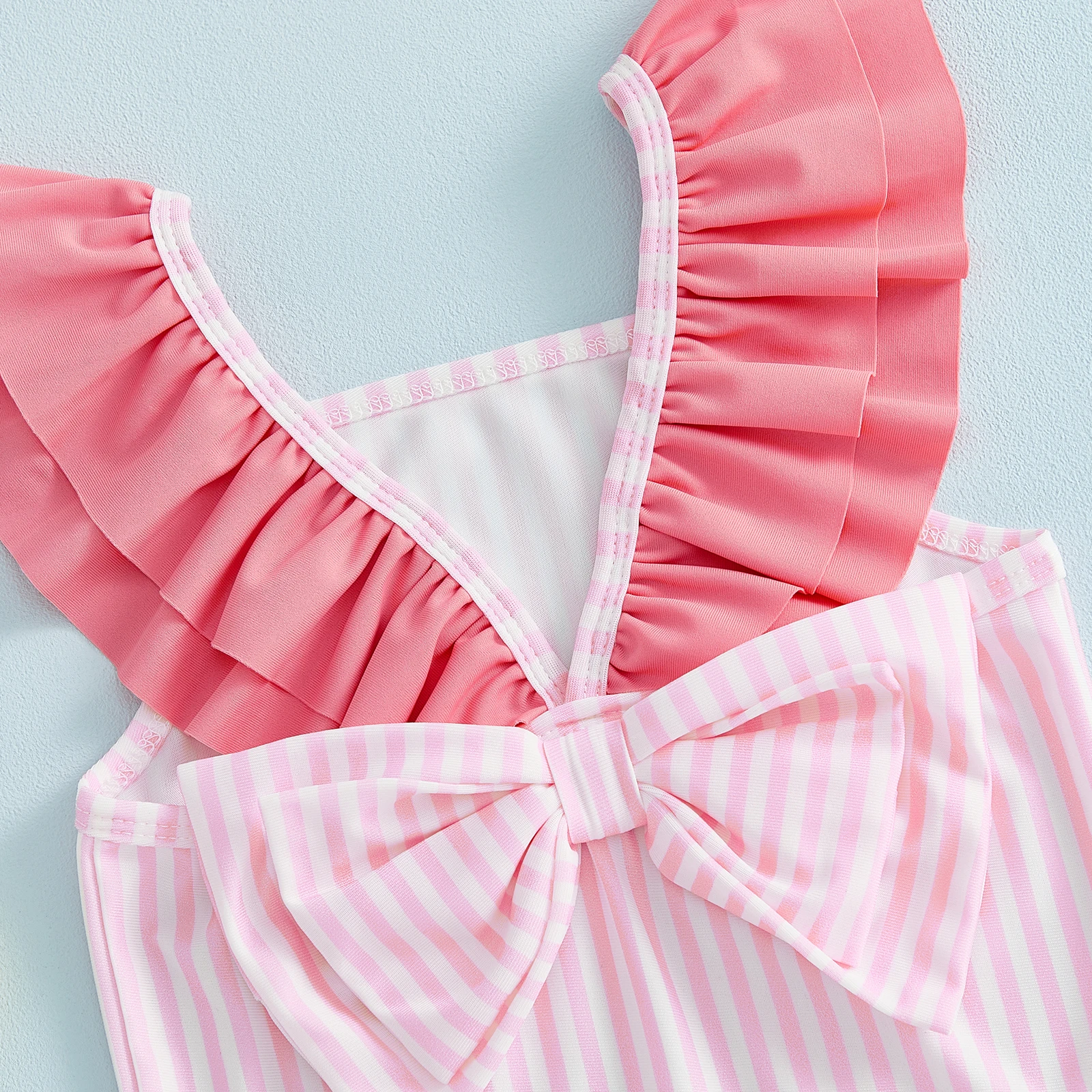 VISgogo traje de baño rayas para niña manga volante y cuello cuadrado