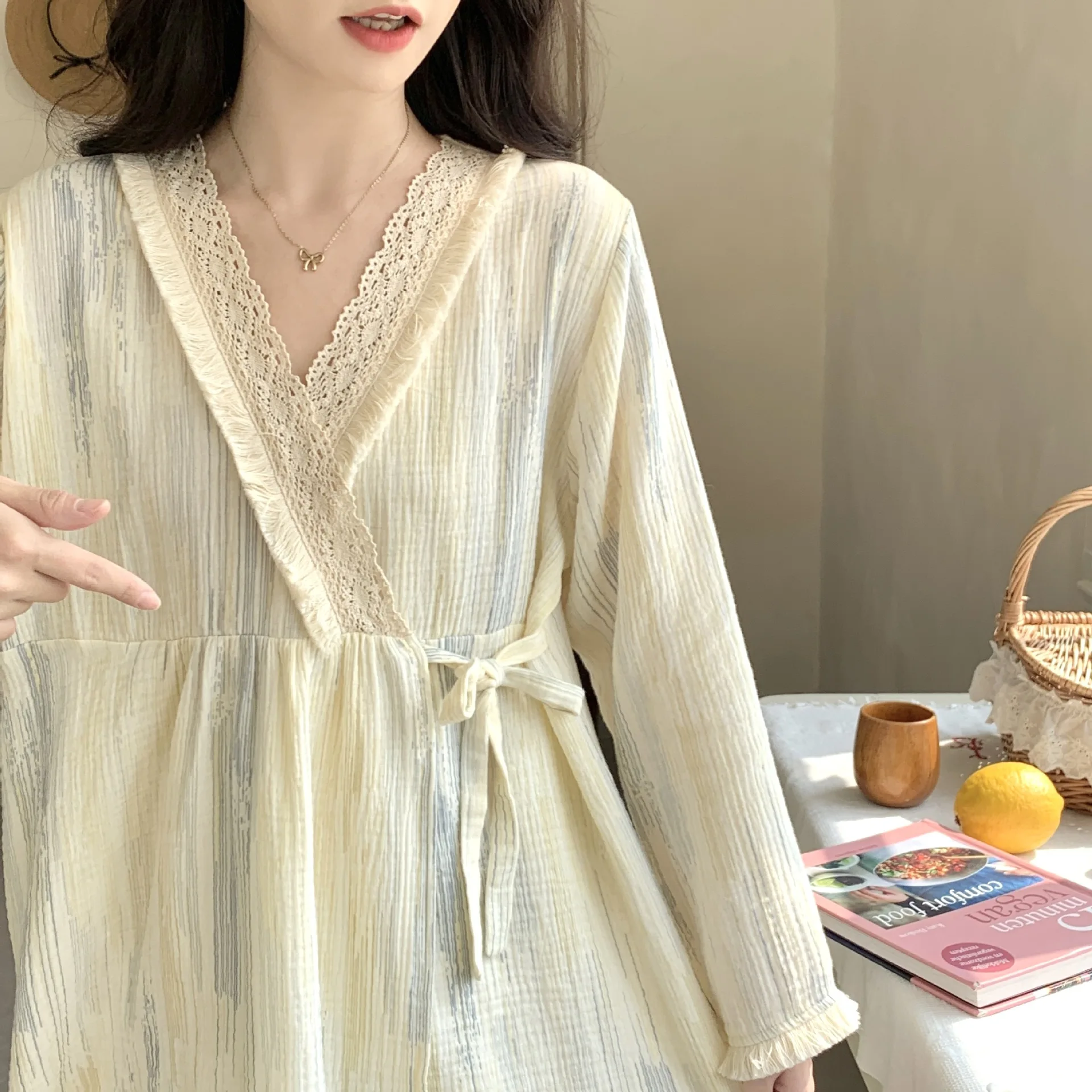 Pijama lactancia algodón – Conjunto maternidad embarazada - imagen 4