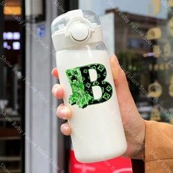 Botella de agua con pajita Minecraft para estudiantes, letras