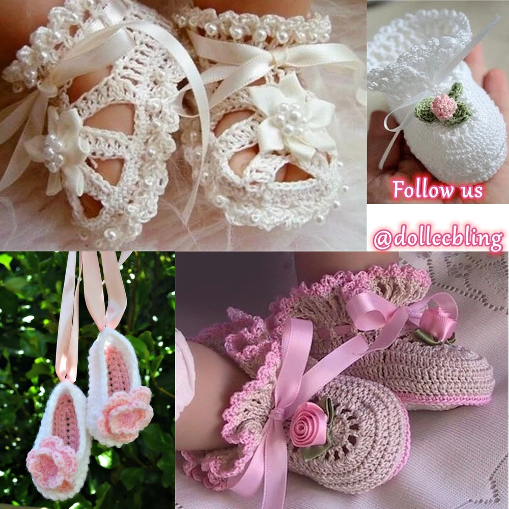 Zapatos de bebé de ganchillo a mano con perlas y flor para niña recién nacida - imagen 4