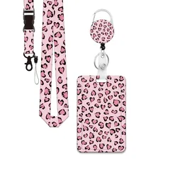 Portacredenciales retráctil de leopardo con clip y cordón