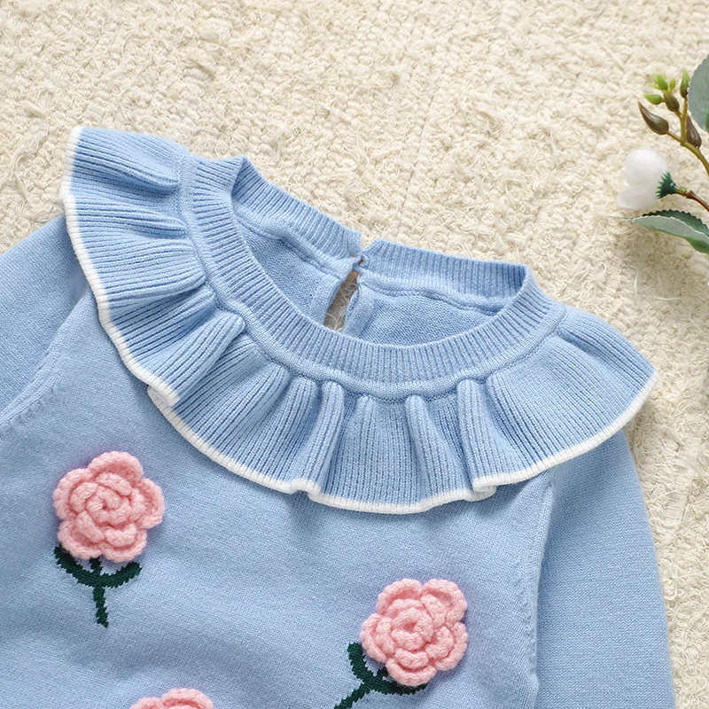 Peleles de punto para bebé con estampado floral azul - imagen 3