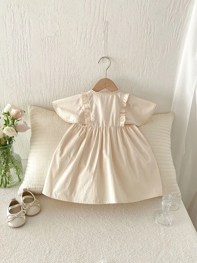 MILANCEL vestido de verano bebé con mangas onduladas y flores bordadas - imagen 3