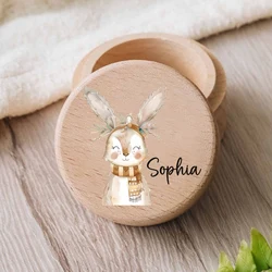 Caja de dientes de leche de madera grabable – Elefante y conejo