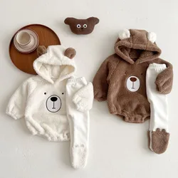 Pelele felpa para recién nacido con capucha de oso, otoño-invierno