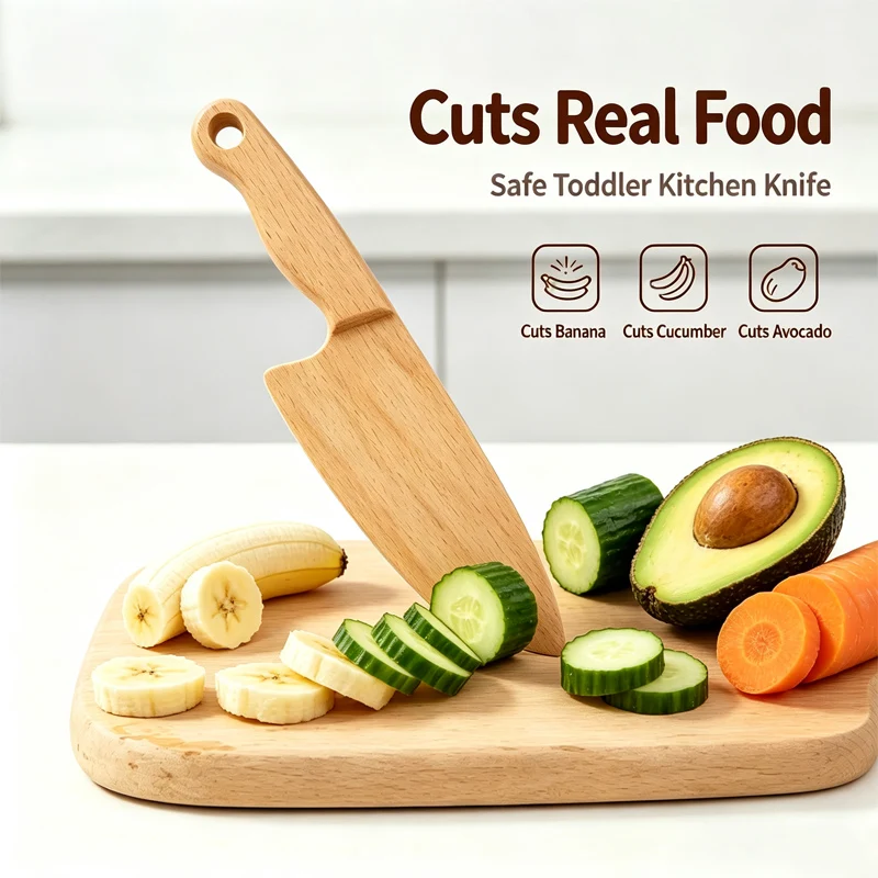 Cuchillo de madera para niños - Juguete culinario seguro y divertido