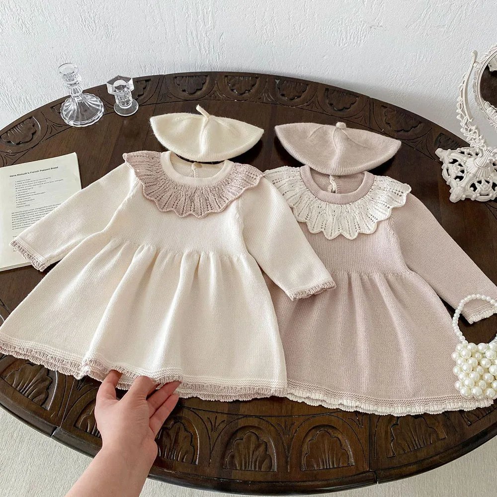 MILANCEL vestido de niña tejido acampanado con cuello hoja de loto - imagen 3