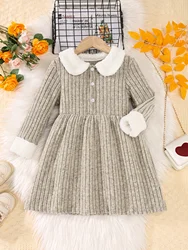 Vestido largo niña elegante de otoño-invierno con solapa patchwork