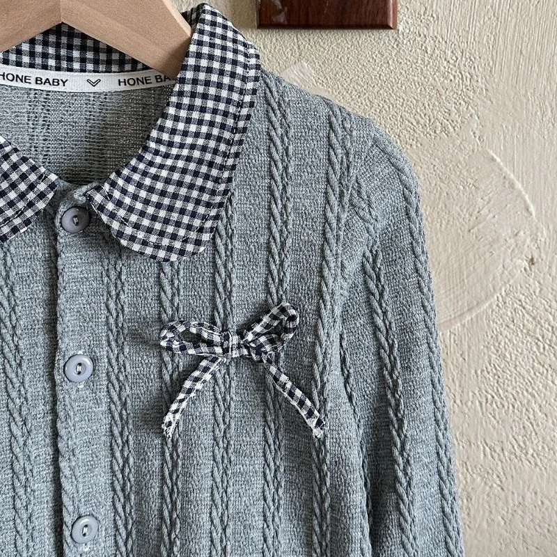 Sudadera con volante para bebé y niña de cuello de cuadros cálido - imagen 5