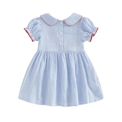 Vestido de Pascua para niña – Manga corta corte A con bordado cruzado
