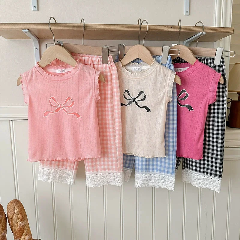 Conjunto de verano para niña con top sin mangas y lazo