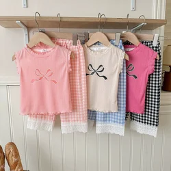 Conjunto de verano para niña con top sin mangas y lazo