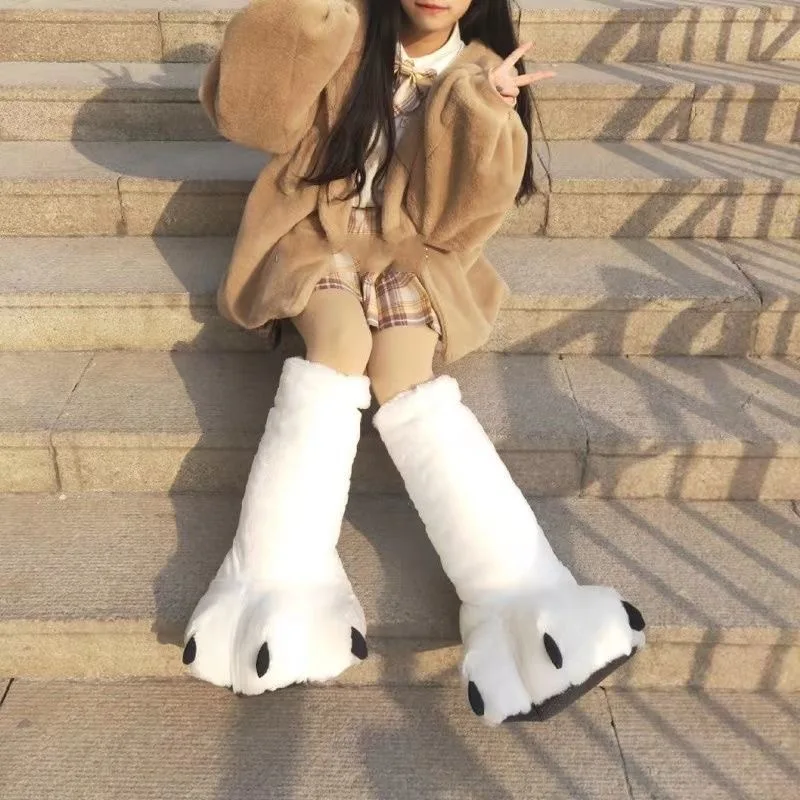 Zapatillas peludas de invierno para niña – Con orejas de oso - imagen 5