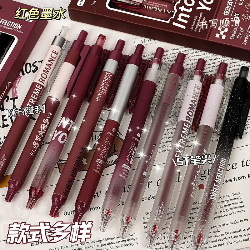 Bolígrafos Kawaii burdeos de gel retro con tinta negra para colegio - imagen 3